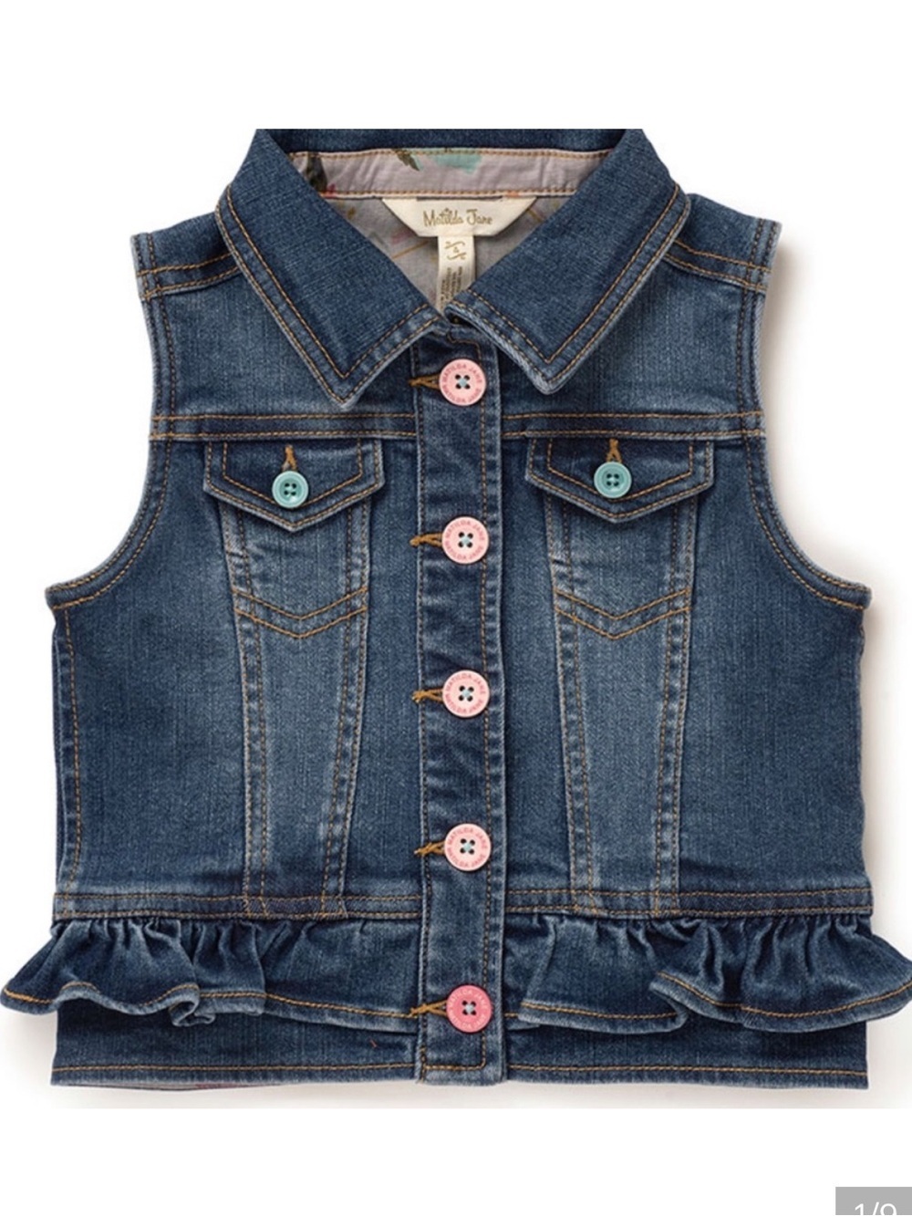 Matilda Jane It’s True Denim Vest Size 4 Girls Pink Buttons
